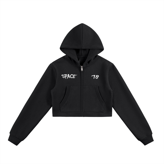 Space Woman Cropped Zip-Up Hoodie