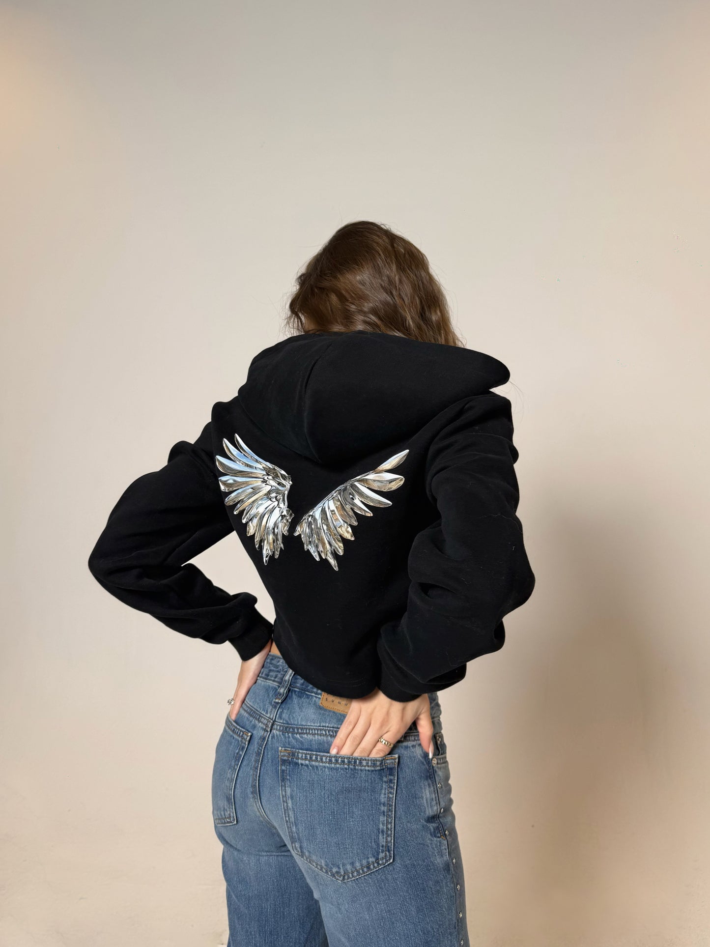 Space Woman Cropped Zip-Up Hoodie