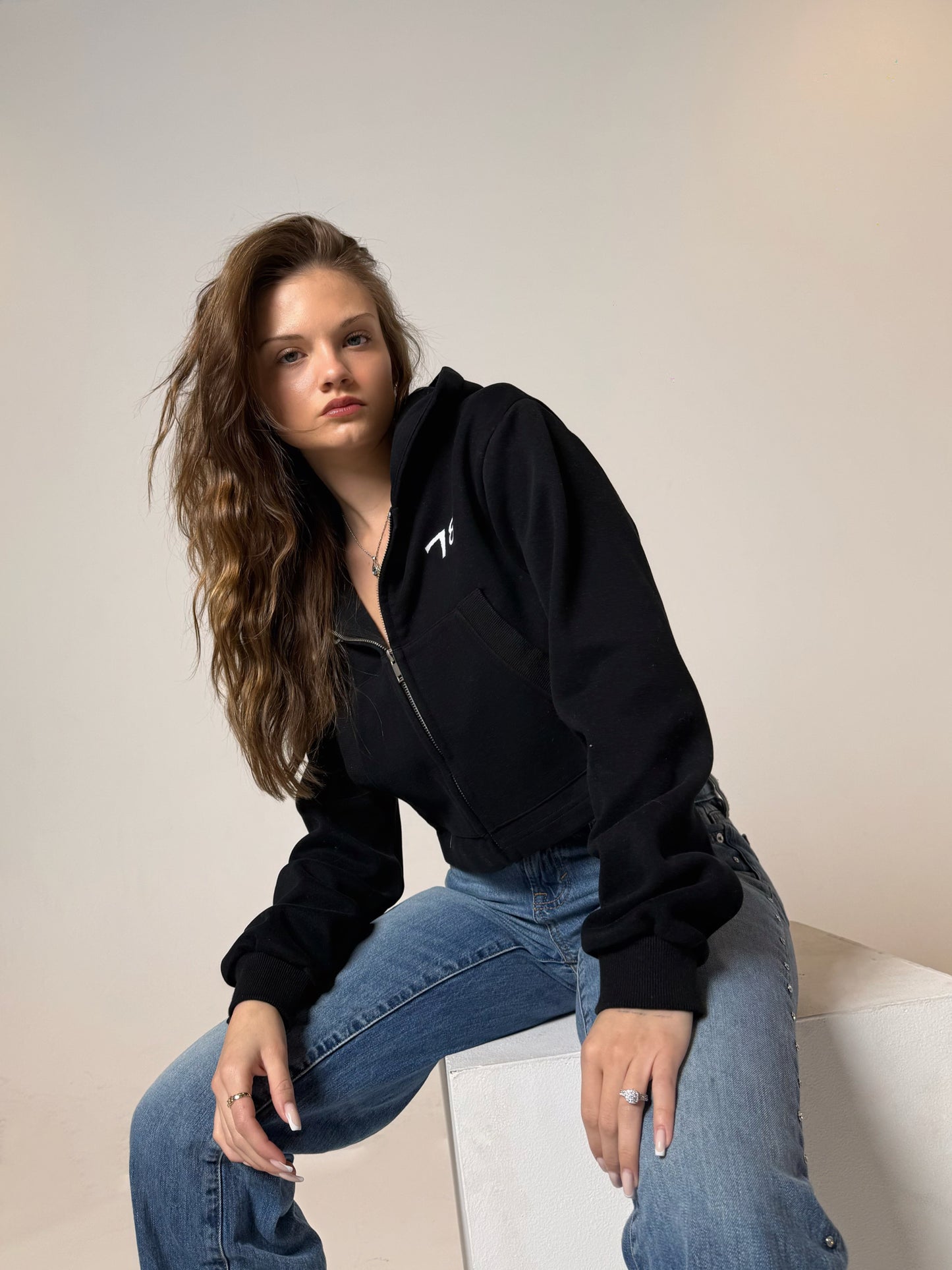 Space Woman Cropped Zip-Up Hoodie