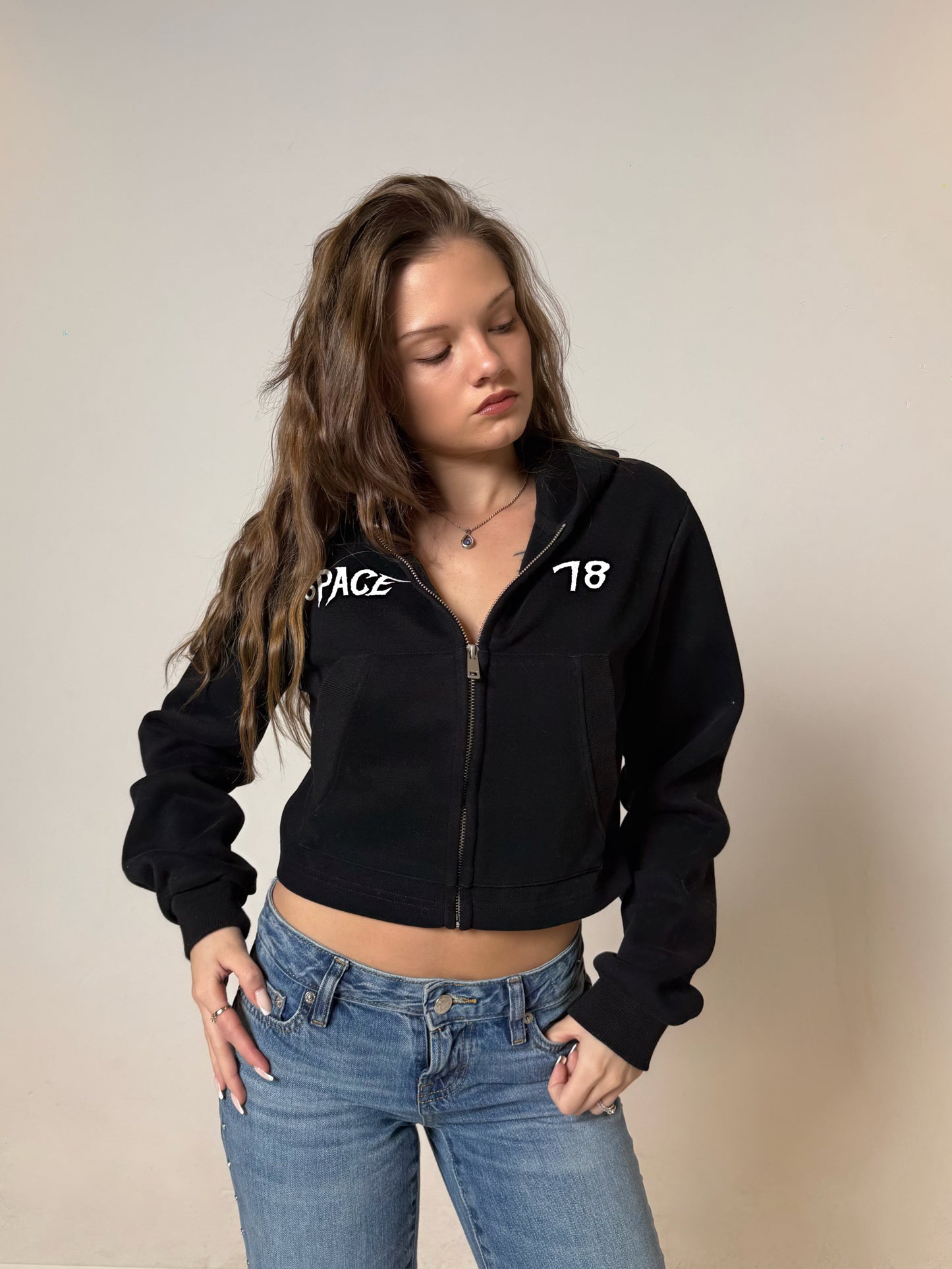 Space Woman Cropped Zip-Up Hoodie