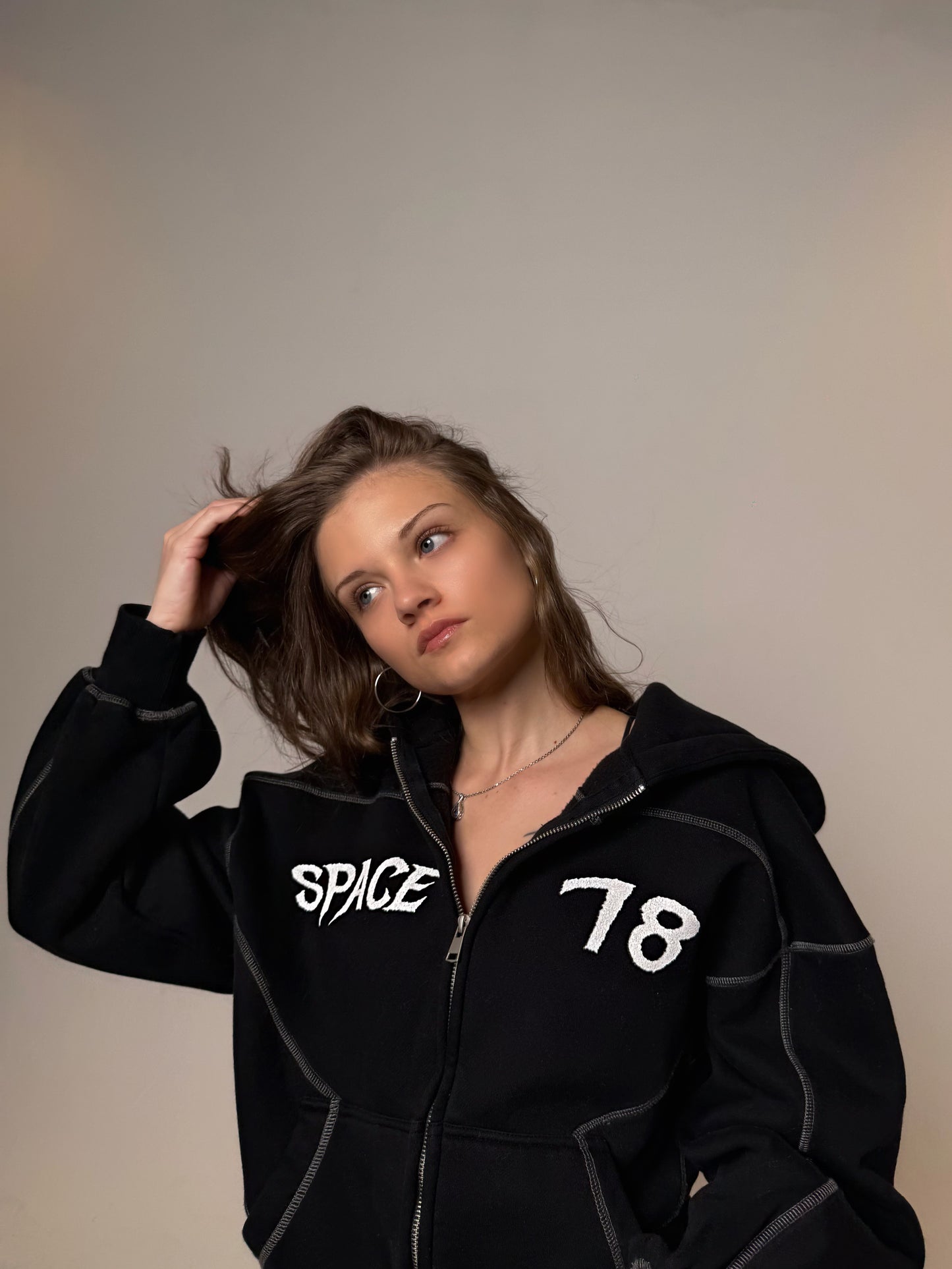 "GiveOneFuck" Space Zip Hoodie