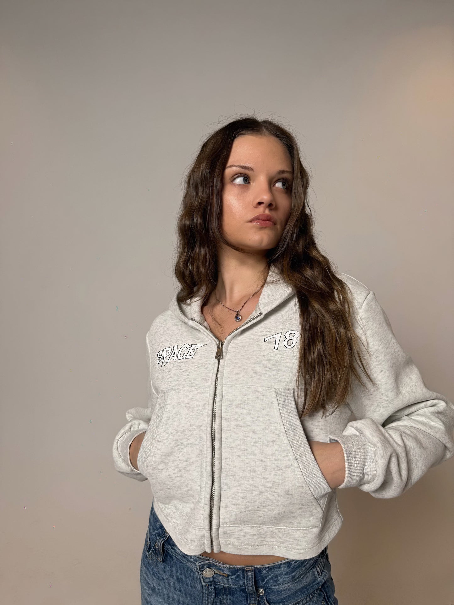 Space Woman Cropped Zip-Up Hoodie